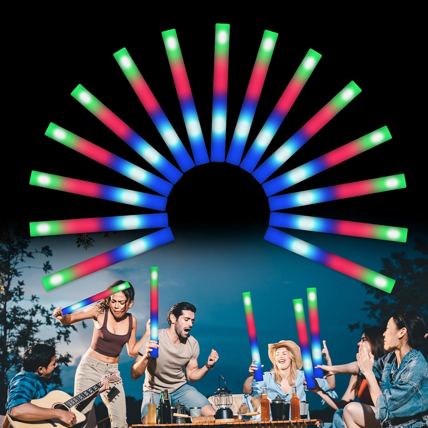 LED Foam Glow Sticks 30PCS Glow Sticks Bulk 3 Modes Flashing LED Light