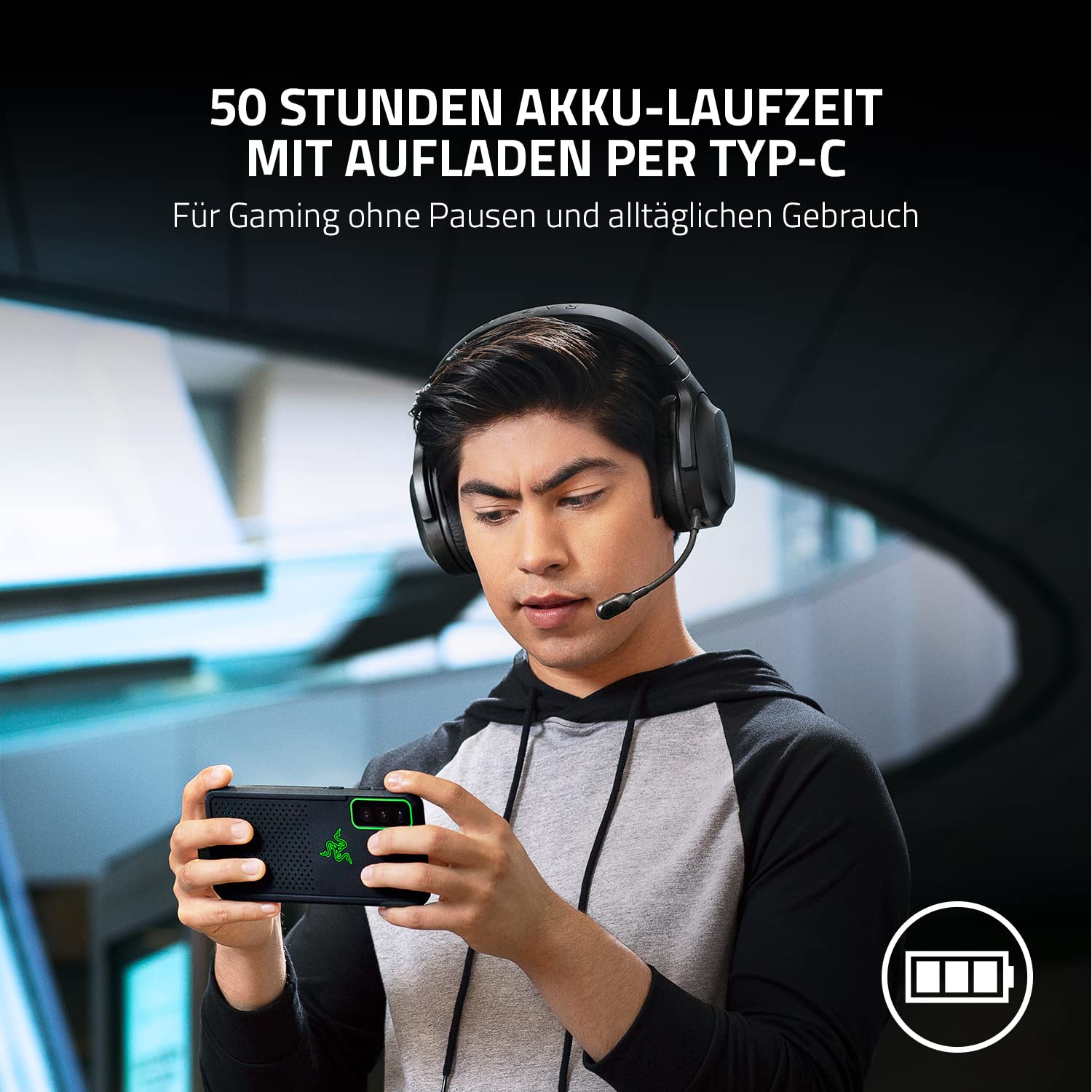 Razer Barracuda X Kabelloses Multiplattform-Headset Gaming SmartSwitch Dual Wireless Triforce 40mm Mikrofon Nierencharakteristik 50h Akku USB-C Schwarz