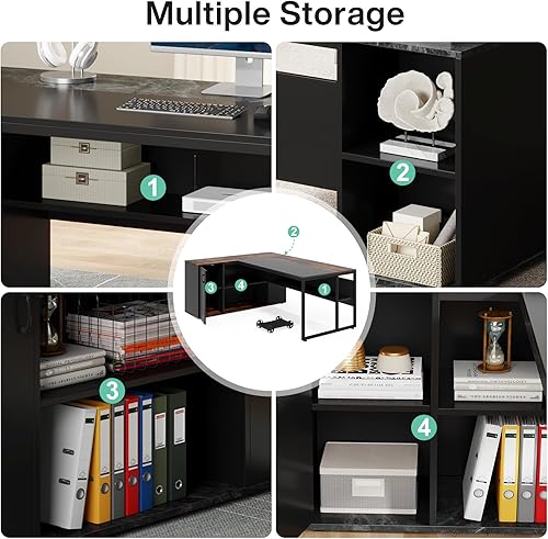 Miniatura 7 de Tribesigns Escritorio ejecutivo de 71 pulgadas, escritorio en forma de L con almacenamiento de gabinete, escritorio de oficina ejecutivo con Negro