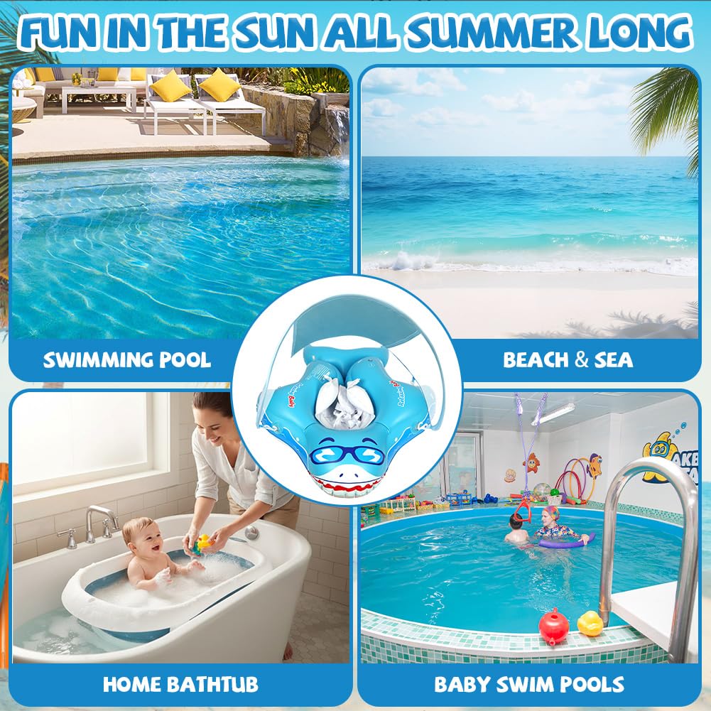 Aolso Salvagente Neonato con Parasole, Salvagente Neonato, Ciambella Neonatos Mare, Salvagent per Bambini Adatto per Bagno, Piscina, Mare, Salvagentes Galleggiante da 12 a 36 mesi