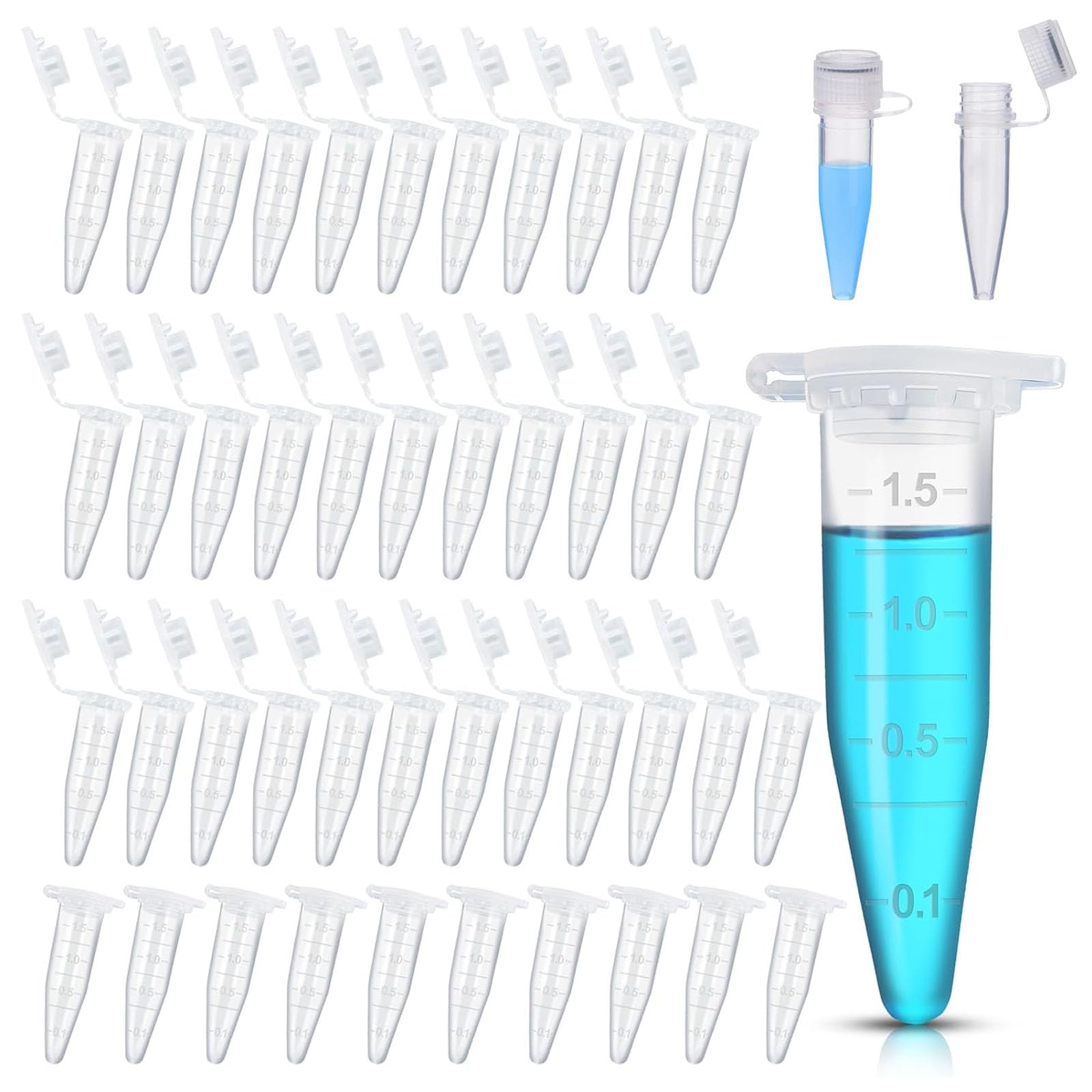 60 Stück Probenröhrchen, Reaktionsgefäße, 1,5ml Zentrifugenröhrchen, Transparent