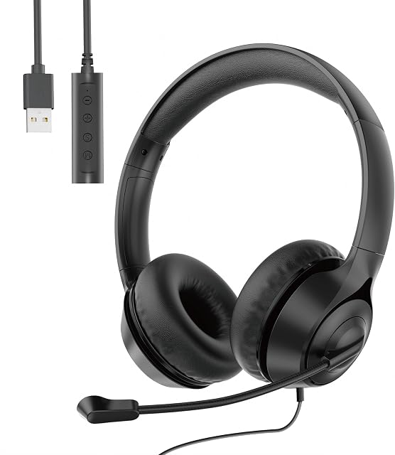 Rebocico USB Headset with Microphone. 3.5mm/USB Jack 2-In-1 Computer Office Teams Headsets. PC Headphone for laptop Skype Call Center, Business Chat, Gaming, Teaching, etc
