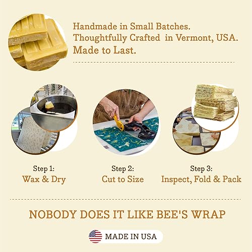 Miniatura 2 de Bee's Wrap Envolturas de cera de abeja para alimentos, hechas en Estados Unidos, reutilizables y orgánicas, envoltura para sándwiches y cubiertas
