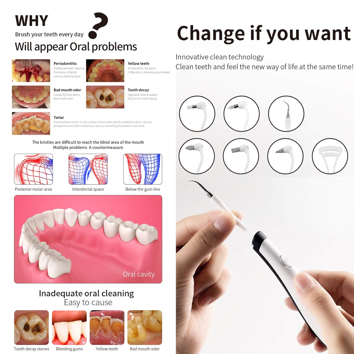 【2021 NEW version】7 Heads x 5-Modes HIGH-frequency Power Dental Flosser, Tooth Tartar Scraper, Dental Stains Remover, Tooth Cleaning tool, Battery operated with Portable for Travel & Home, Fipponi /GY : Beauty & Personal Care
