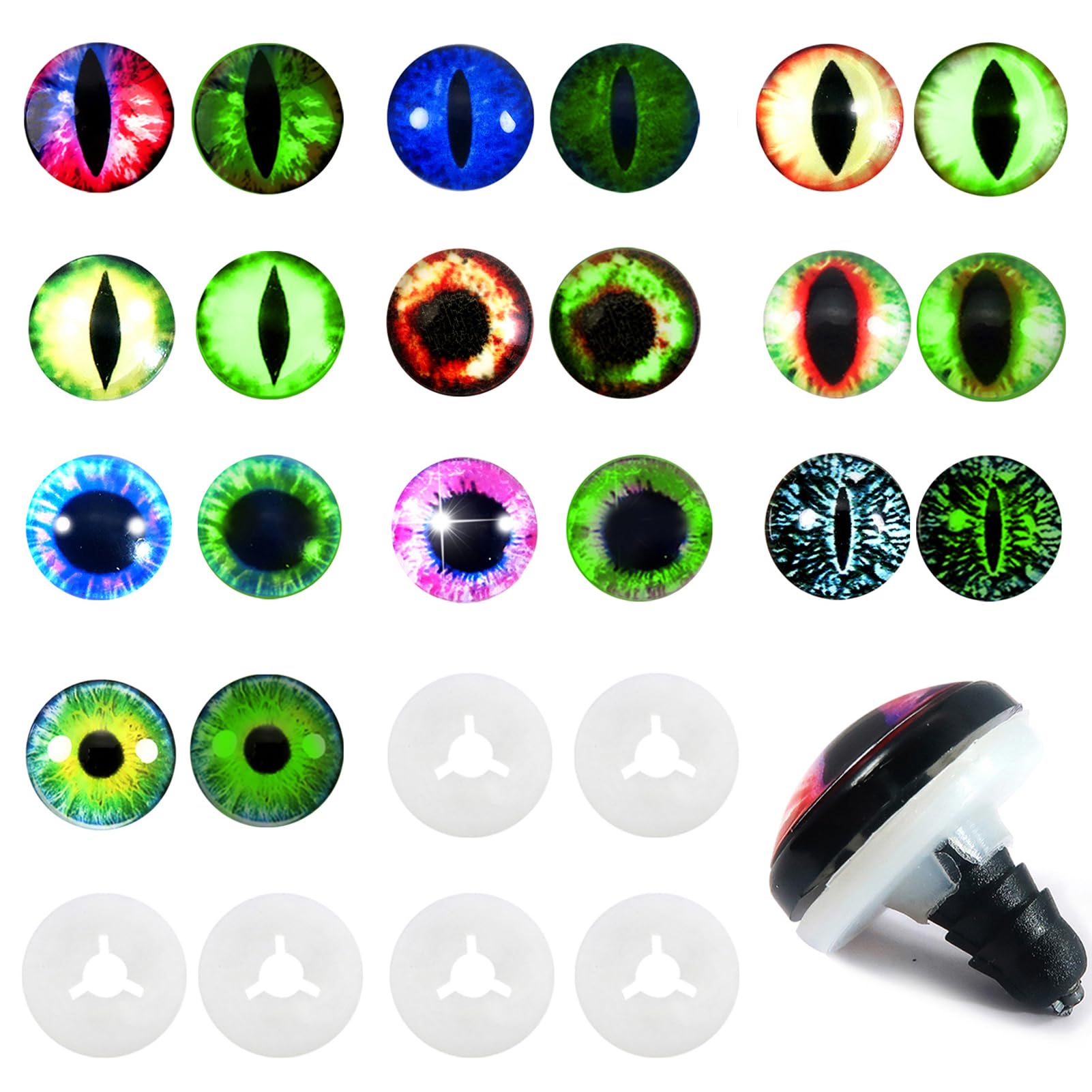 TOAOB 20pcs 20mm Safety Eyes Glow in the Dark Dragon Eyes Doll Eyes Evil Eyes with Washers for Crafting Crochet Plush Stuffed Animals Craft Eyes