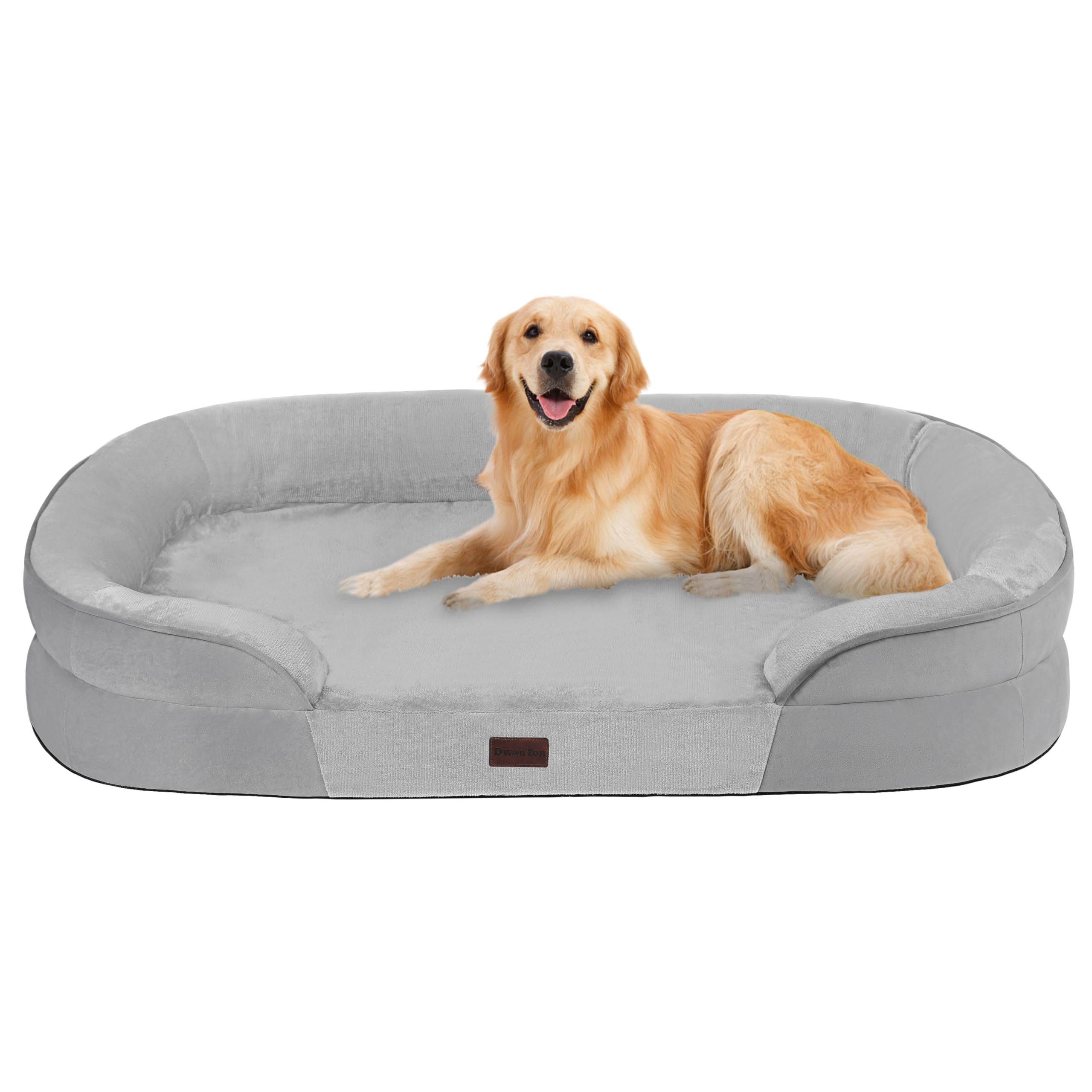 Dwanton Orthopedic Dog Bed for Large Dogs with Gel Memory Foam, Waterproof Dog Sofa, Washable Pet Bed with Four Sided Bolster Cushion, Removable Cover