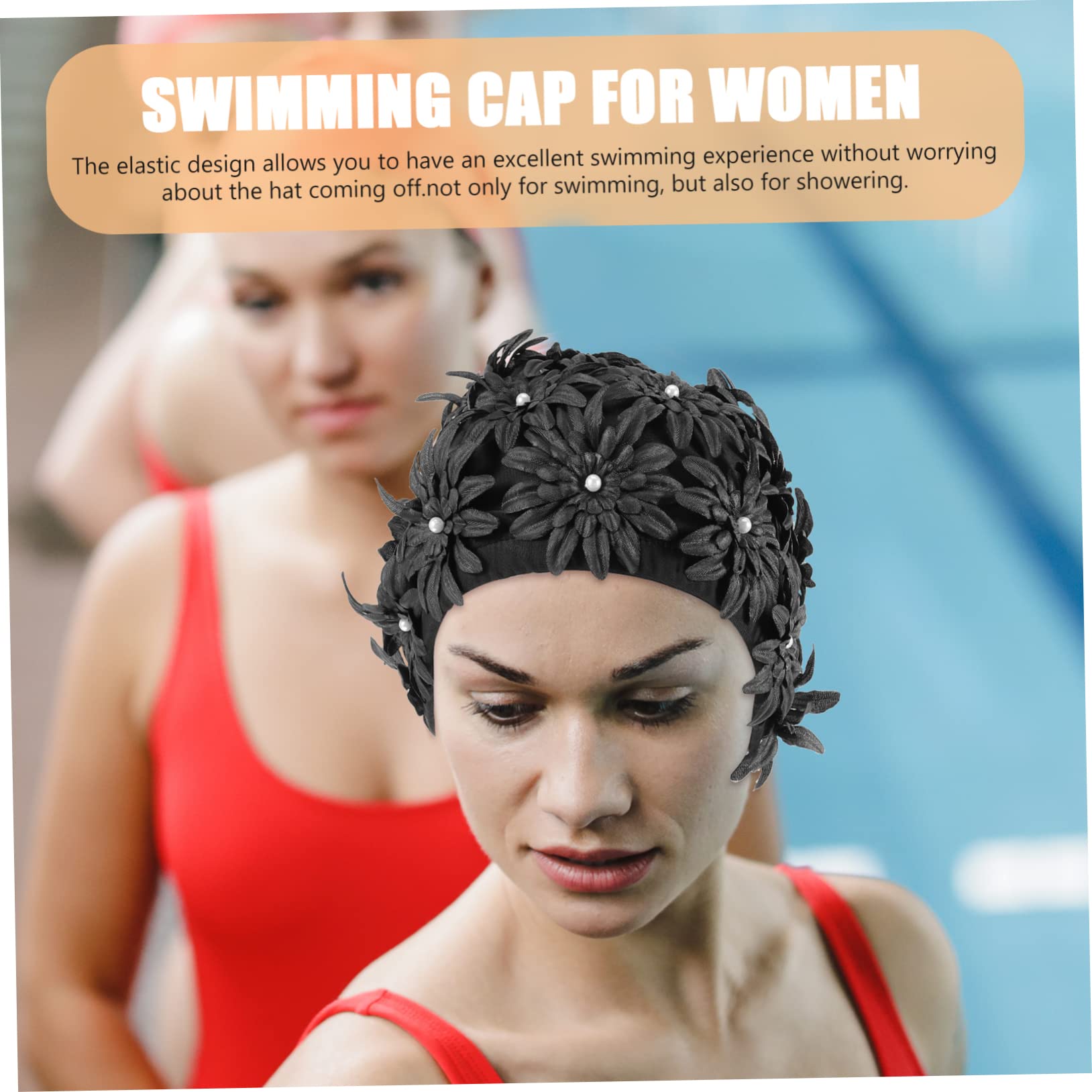 Yardwe cuffia da nuoto per adulti Fare il bagno signore nuotatori cuffie piscina adulto cuffie per piscina adulti cuffie da nuoto elastiche cuffie da bagno a fiori Broccato Black