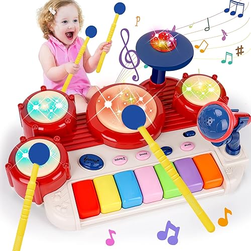Miniatura 1 de Juguetes musicales para niños pequeños de 1 a 3 años, teclado de piano y batería, instrumentos musicales para niños de 1 a 2 años, juguetes