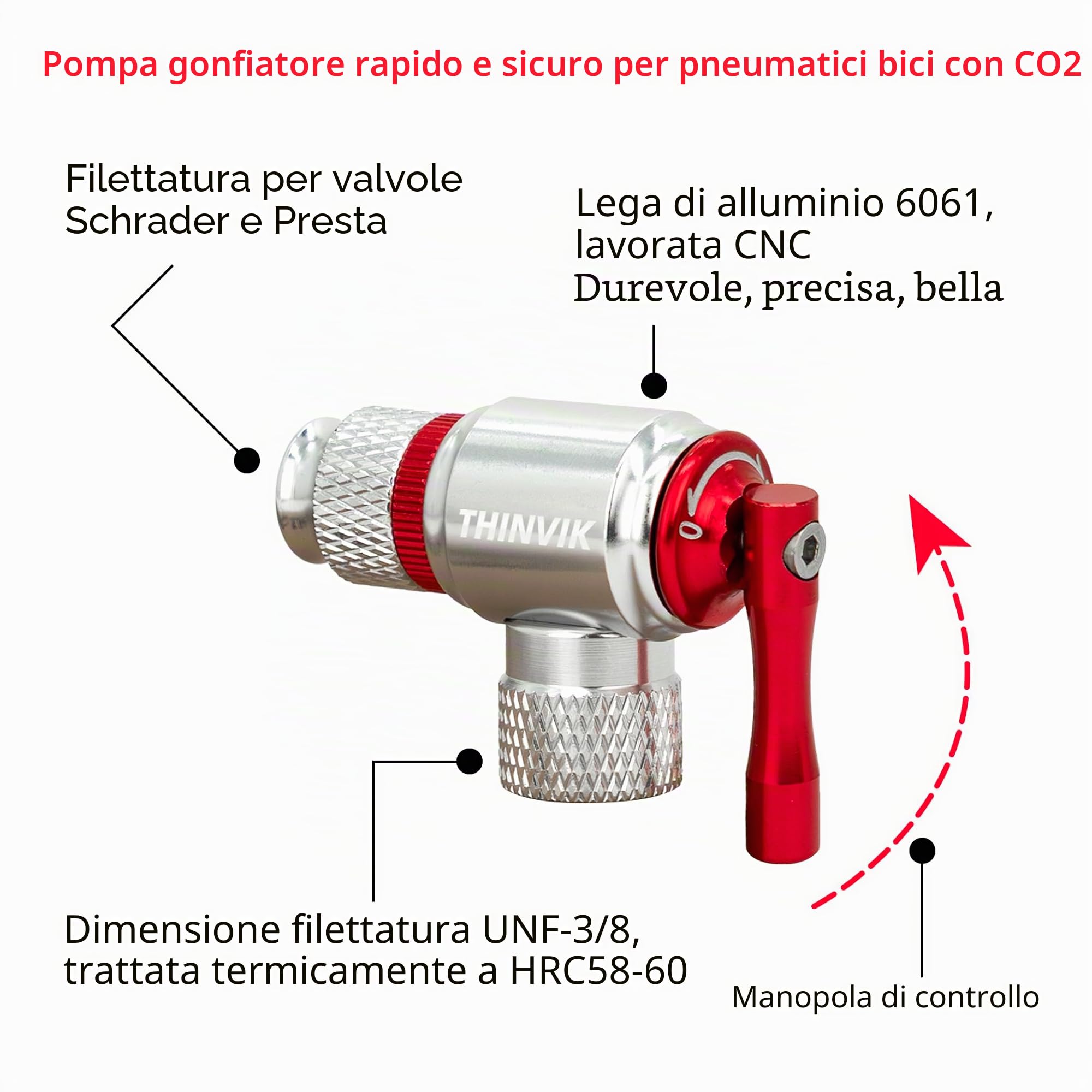 Thinvik Kit di gonfiaggio a CO2 per pneumatici bici Presta Schrader pompa portatile