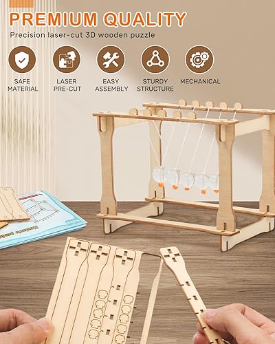 Miniatura 7 de Poraxy Juego de 5 kits de ciencia STEM para niños de 8 a 12 años, proyectos STEM de construcción de madera de 8 a 10, rompecabezas 3D, modelo de