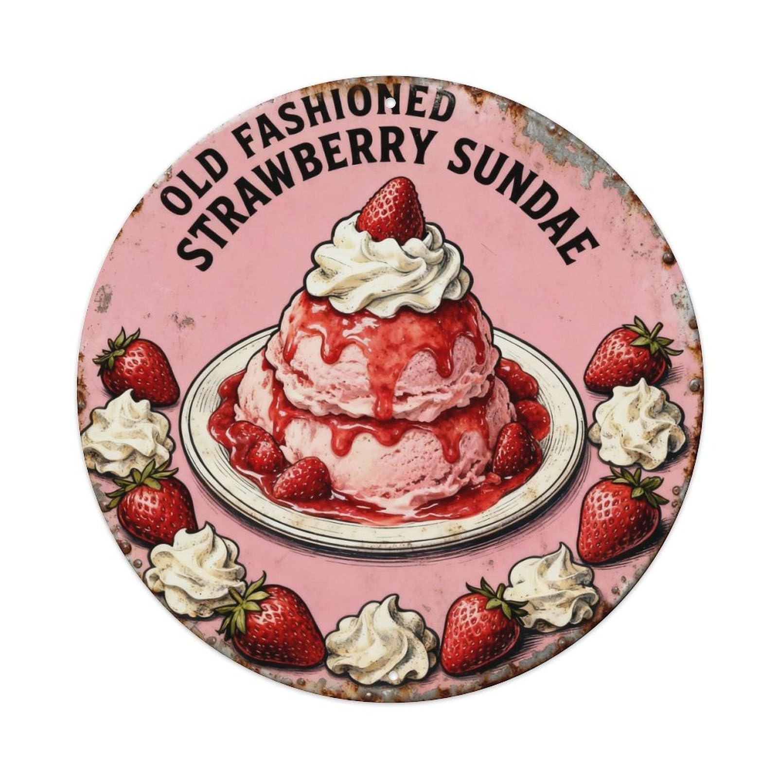 Old Fashioned Strawberry Sundae Retro Tin Sign Metal Tin Sign Plaque