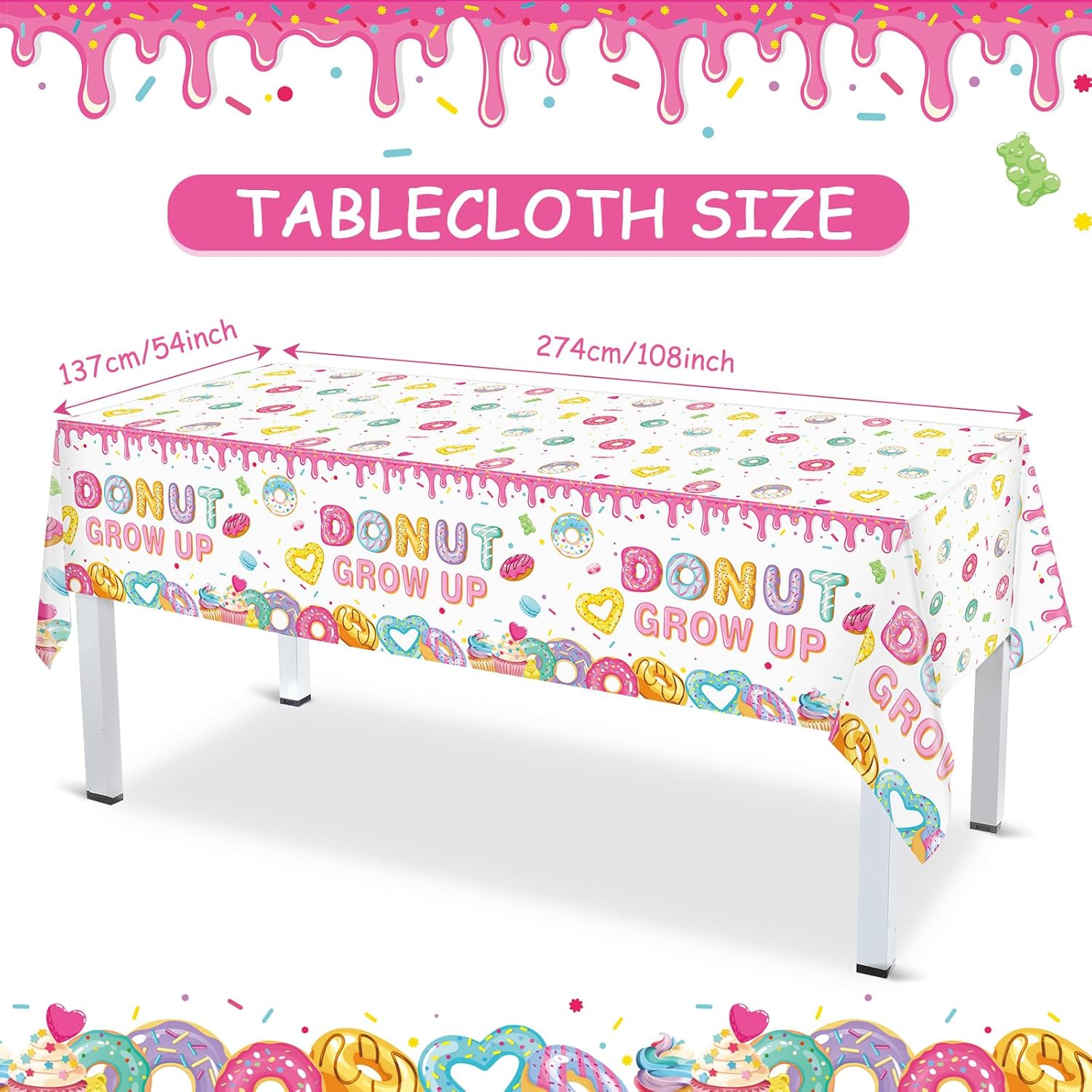 Tiamon 171 Pcs Candyland Donut Party Decorations for 24 Guest Candy Themed Party Decorations Include Plates Napkins Cup Banner Tablecloth Knife Fork Spoons Candy Land Grow up Birthday Decor(Donut) - Image 3