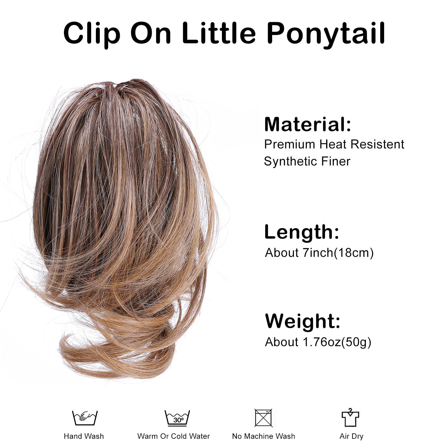 DAYCEN Short Curly Ponytail, Clip On Synthetic Wavy Hair Ponytail Extensions For Thin Hair (Brownish Blonde)