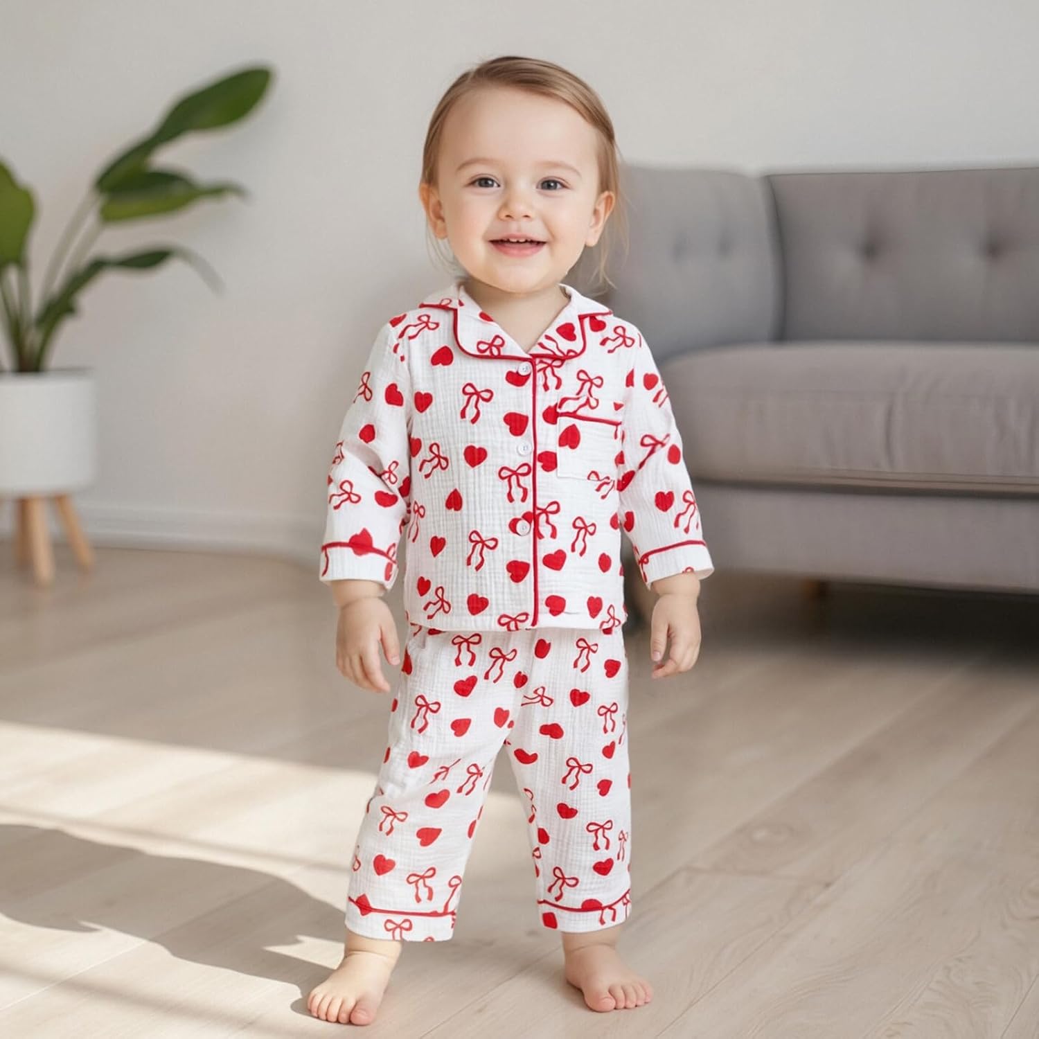 Toddler Boy Girl Valentines Pajamas Cute Heart Print Long Sleeves Shirt and Elastic Pants Loungewear Sleepwear