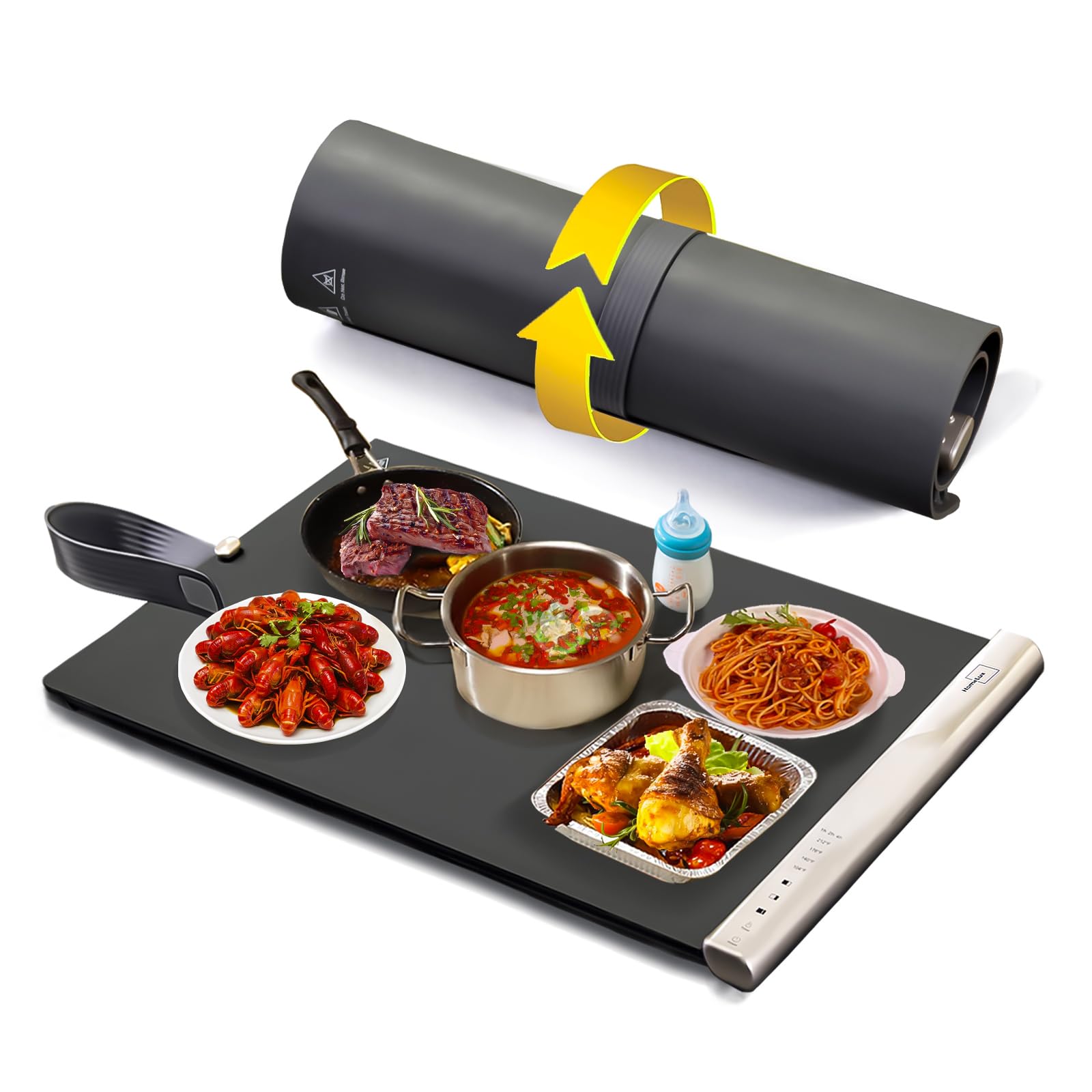 Silicone Warming Mat for Food Extra Large, Food Warming Mat Dual Independent Zone Heating with 4 Temperature Setting & Child Lock, Kitchen Food Warmer Tray Heating Pad Board for Buffets Party Home