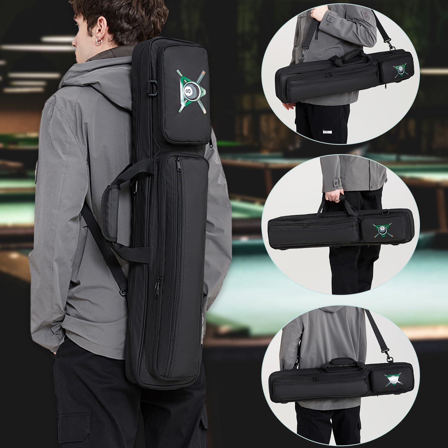 FRETHIND Biljartkeue Tas 4 x 4, waterdichte Pool Cue Bag met schouder
