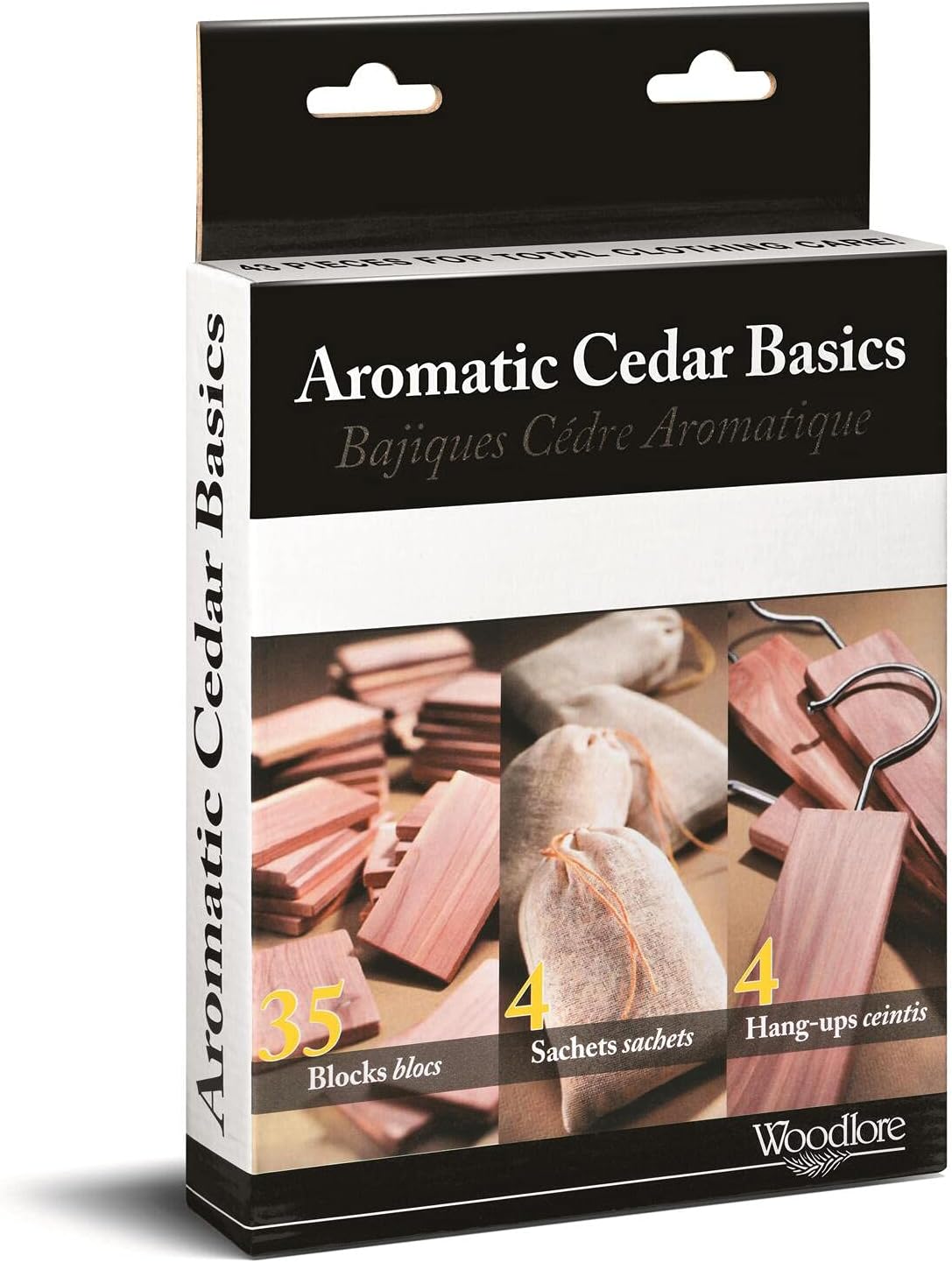 Woodlore 80018 Natural Aromatic Cedar Basics with Assortment of 43 Pieces of Cedar Blocks, Hang-Ups, and Sachets