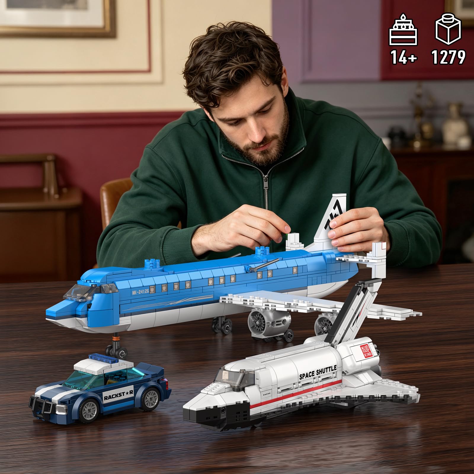 Mould King City Flugzeug Spielzeug Bausatz, 1279 PCS Flugzeug Modell mit Polizei Auto, Classic Flughafen Klemmbausteine für Erwachsene ab 14 Jahren