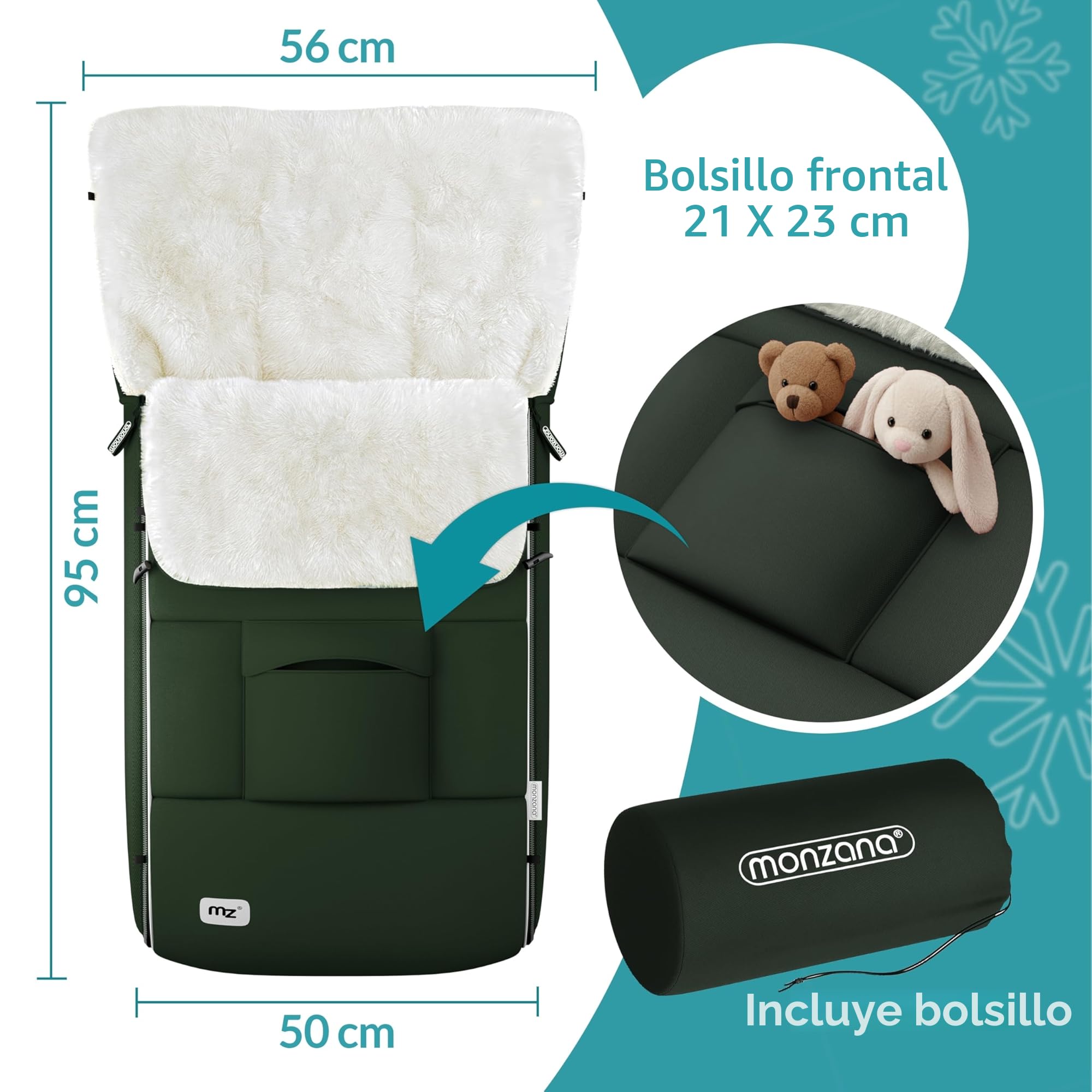 MONZANA® Saco Silla de Paseo Universal Protección Invierno Cremallera Polar Térmico Antideslizante Cochecito Bebe Portabebés
