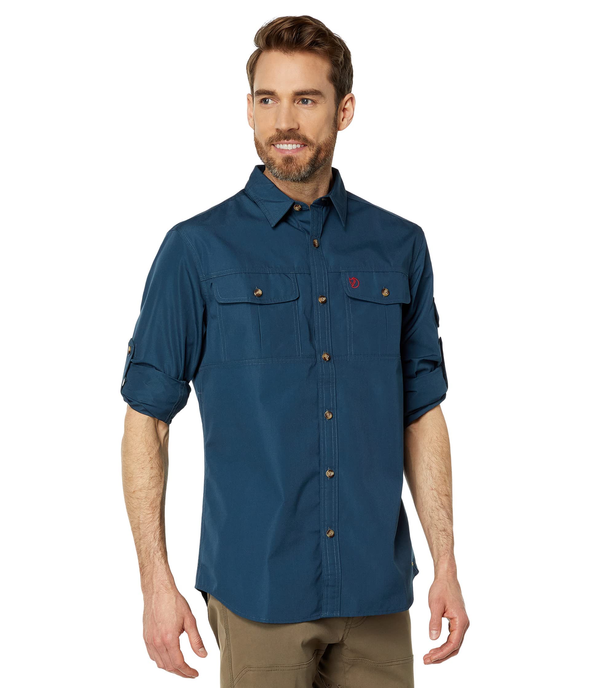 Fjällräven Singi Trekking Shirt | Aus weich vorgewaschenem G-1000®-Gewebe. Zwei Brusttaschen und eine Ärmeltasche, alle mit Patte und Knopf.