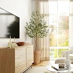 Warmplants Arbre artificiel, 7ft Faux feuilles d'olive Plante avec panier, Intérieur Extérieur Faux Olive Topiaire Arbre en soie pour la maison Salon Bureau Décor