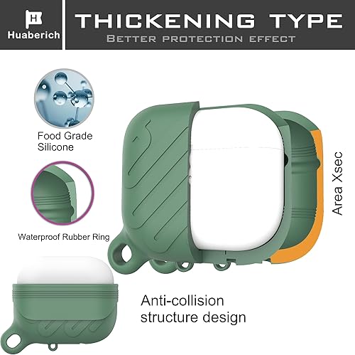Miniatura 3 de HUABERICH - Funda impermeable para Airpods 3, diseño único, funda protectora de silicona suave, carga inalámbrica, LED visible, con llavero (verde)
