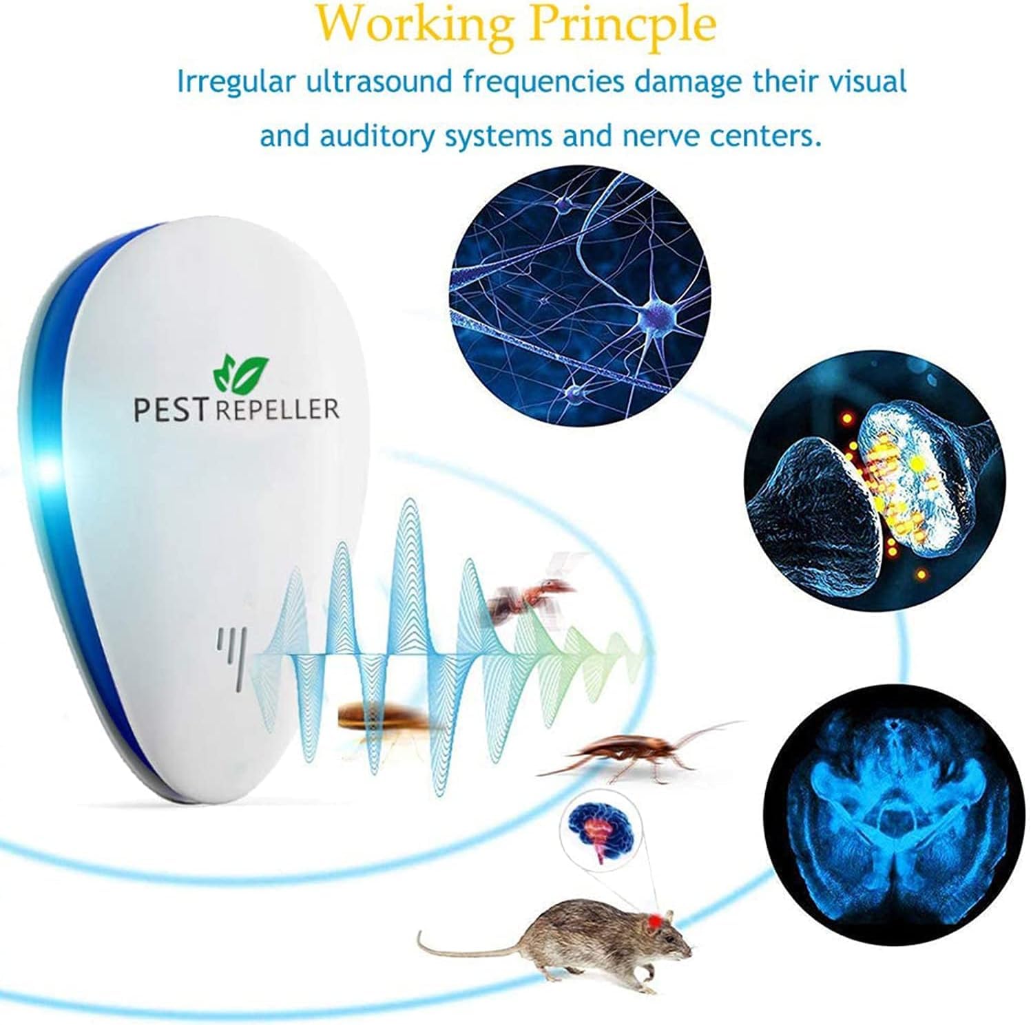 AILEDA Ultraschall Schädlingsbekämpfer,Elektronische Insektenschutzmittel,Control Indoor Vertreiber von Arten Insekten und Nagetiere wie Maus,Moskito,Kakerlaken,Pest usw(4 Stück)