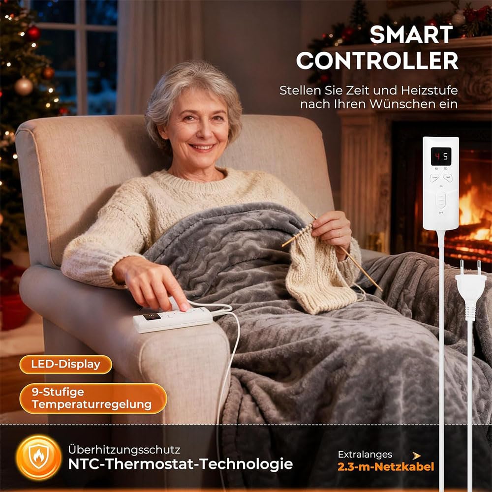 Manta eléctrica con 9 niveles de calor y apagado automático con protección contra sobrecalentamiento, manta térmica lavable a máquina, regalo para mujeres