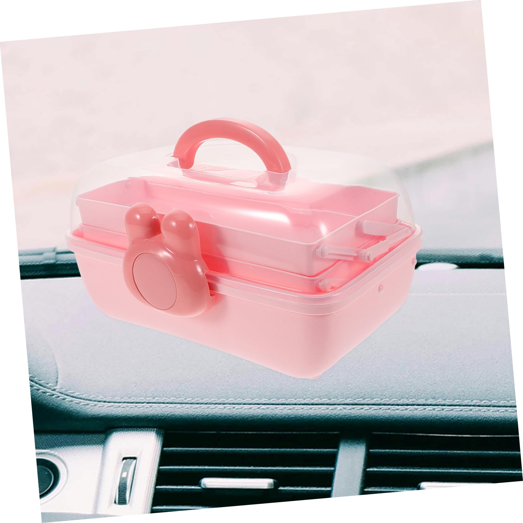 GLEAVI Haargummi Organizer für Mädchen Kunststoff Aufbewahrungsbox mit 3 Ebenen und Fächern Rosa Praktisch für Schreibtisch