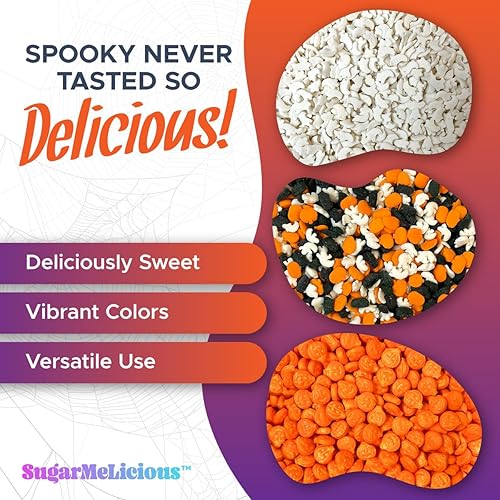 Miniatura 2 de SugarMeLicious Gránulos de Halloween, fantasmas y quins, mezcla de gránulos espeluznantes para hornear y decorar, ideal para pasteles, cupcakes,