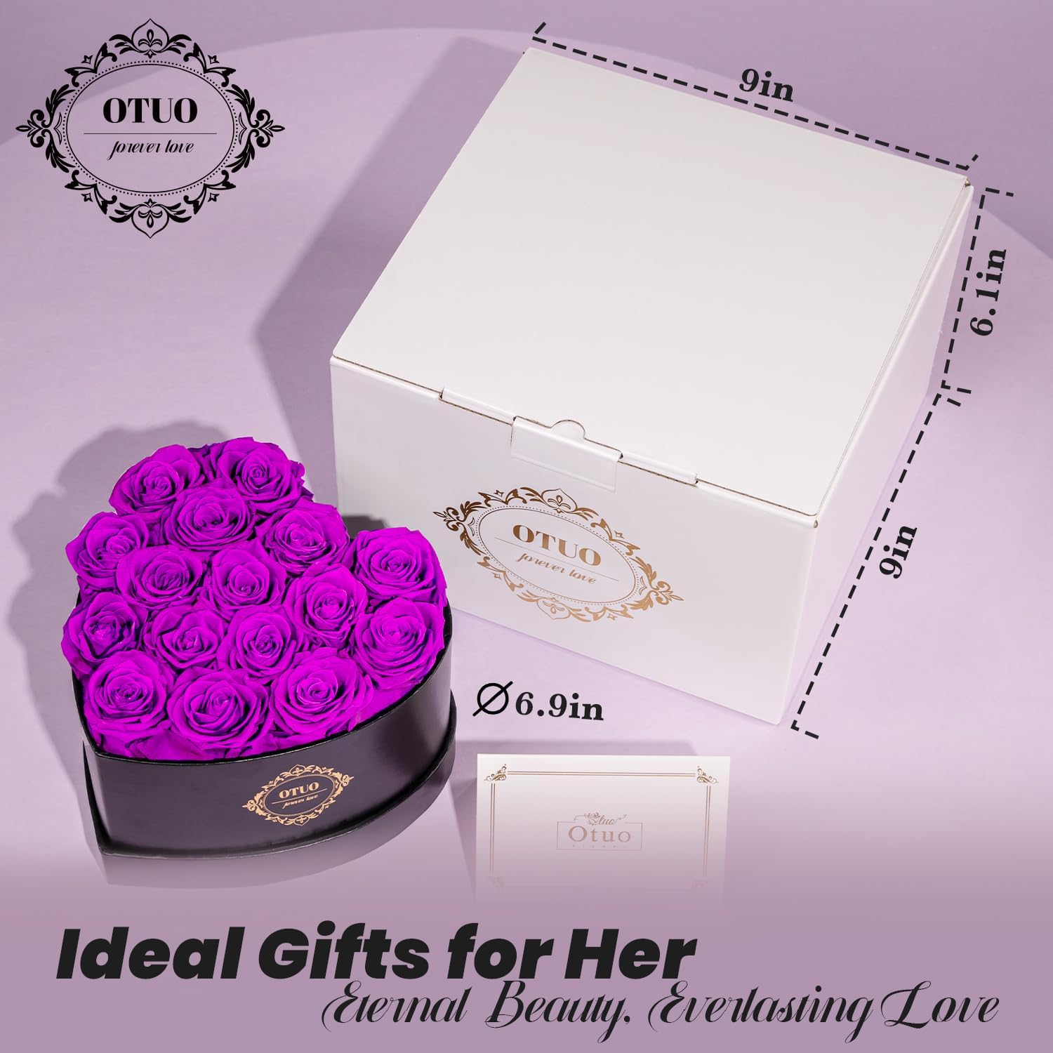 16 Preserved Roses in Heart-Shaped Box, Flowers for Delivery Prime Last up 2 Years, Real Forever Flowers for Wife, Girlfriend, Mother, Eternal Roses for Anniversary - Purple - Image 2