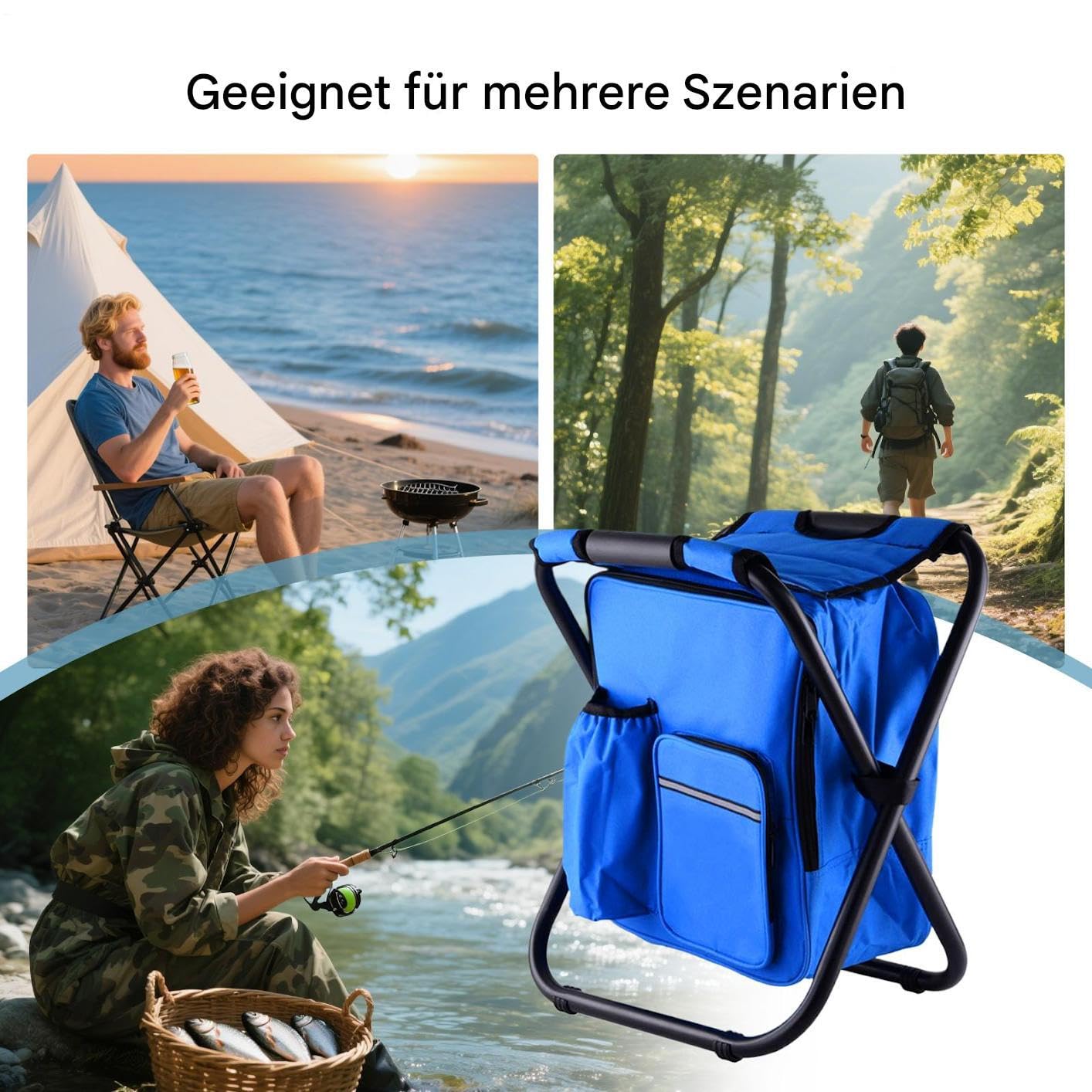 Składane Krzesło Plecakowe Przenośne Siedzisko Z Torbą Chłodzącą | Składane Krzesło Outdoorowe Z Torbą Do Ogrodu, Biwakowania, Plażowania, Podróżowania, Wędkowania, A Także Na