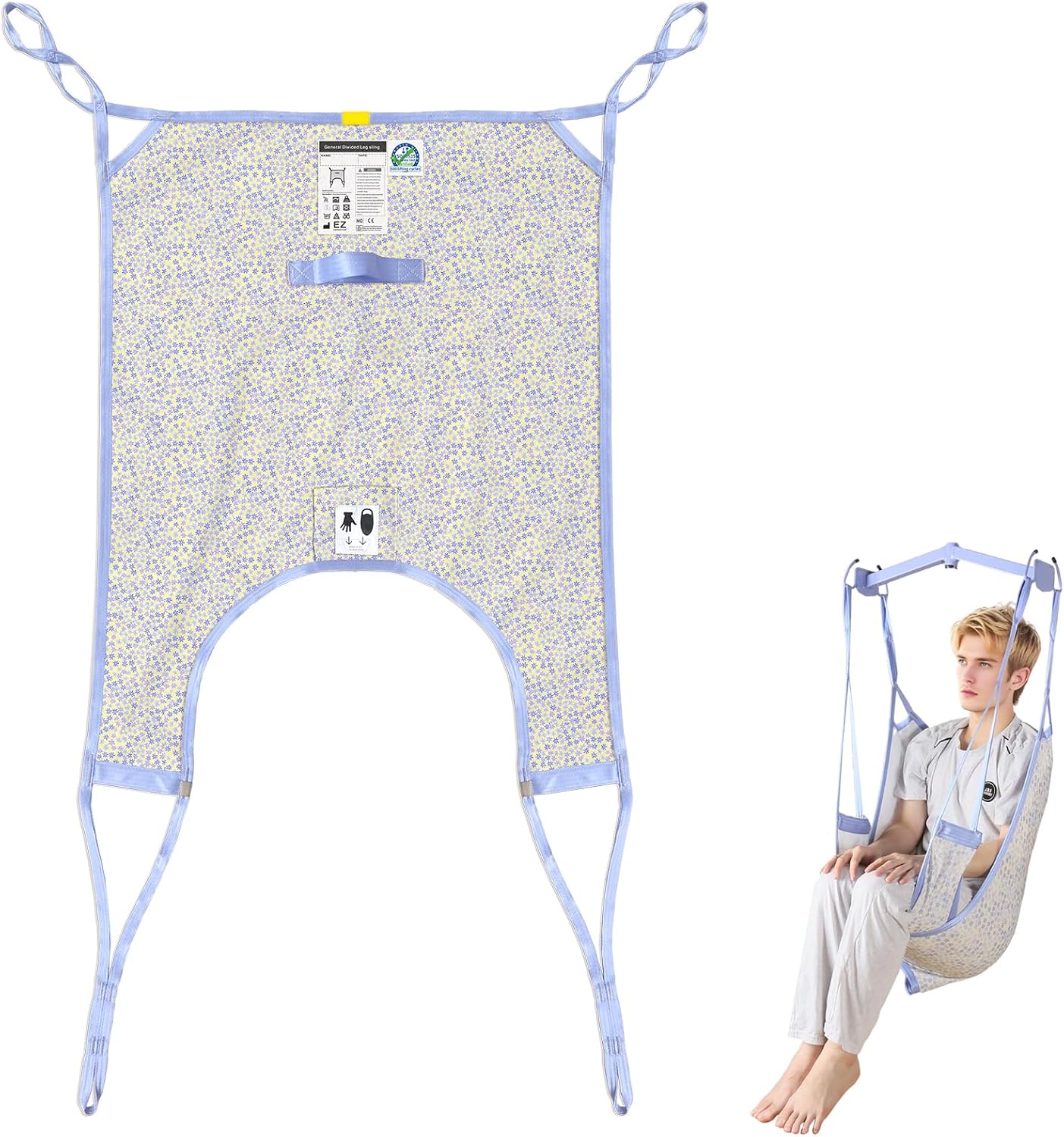 Printed Patient Lift Sling, Divided Leg U-Sling for Toileting & Transfer, Comfortable Padded Lift Sling for Home Use, Fits Most Patient Lifts, 500 lbs Capacity