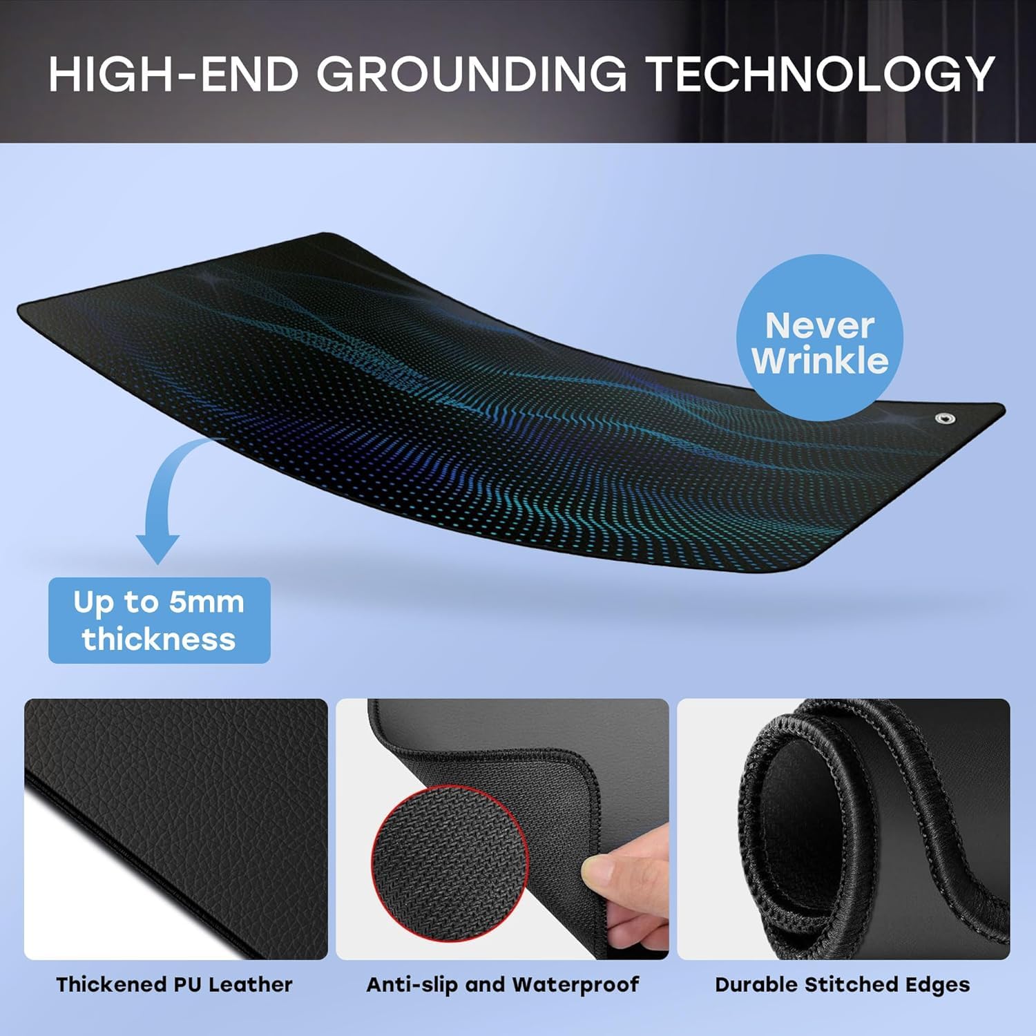 Large Size Grounding Mat, Grounding Pad for Stress, Pain, Inflammation& Wellness Support, Yoga Mat at Home,Office. Extra Conductive Test Pen Included.(26.8x18inch)