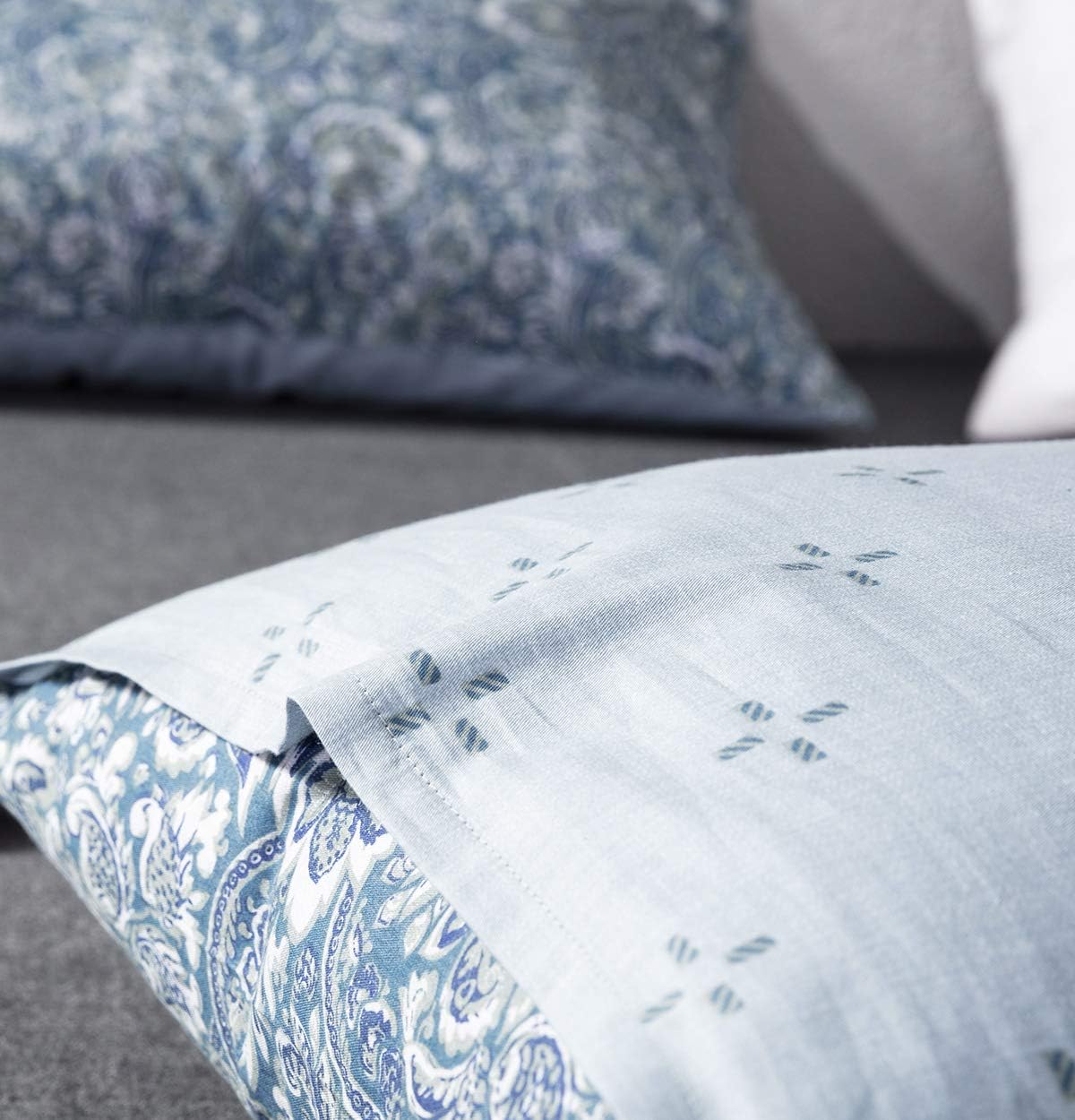 SLEEPBELLA Duvet Cover Queen, 600 Thread Count Cotton Blue & Green Paisley Floral Pattern Comforter Reversible Cover … - Image 5