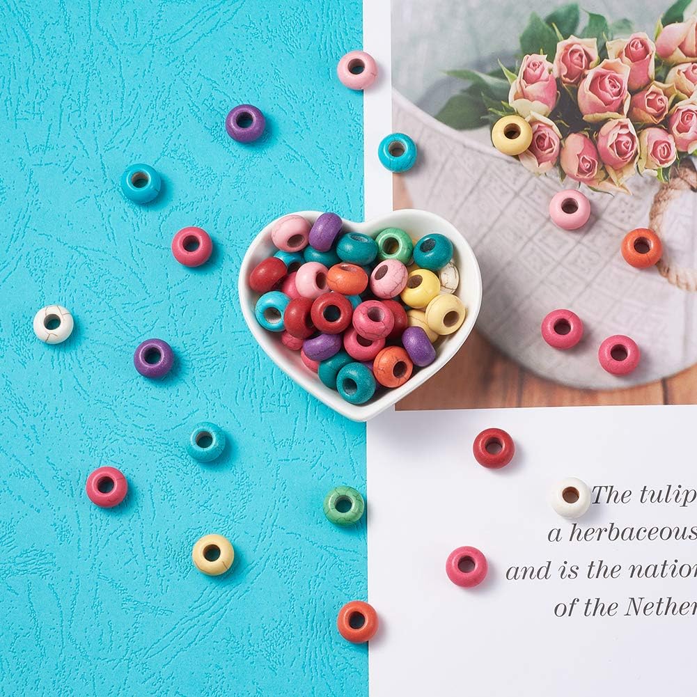 Craftdady 200Pcs Large Hole Synthetic Gemstone European Spacer Beads 13-14x8-8.5mm Slide Charm Rondelle Faux Stone Beads Random Mixed Colors for Snake Chain Bracelet Jewelry Making Hole: 5-6mm