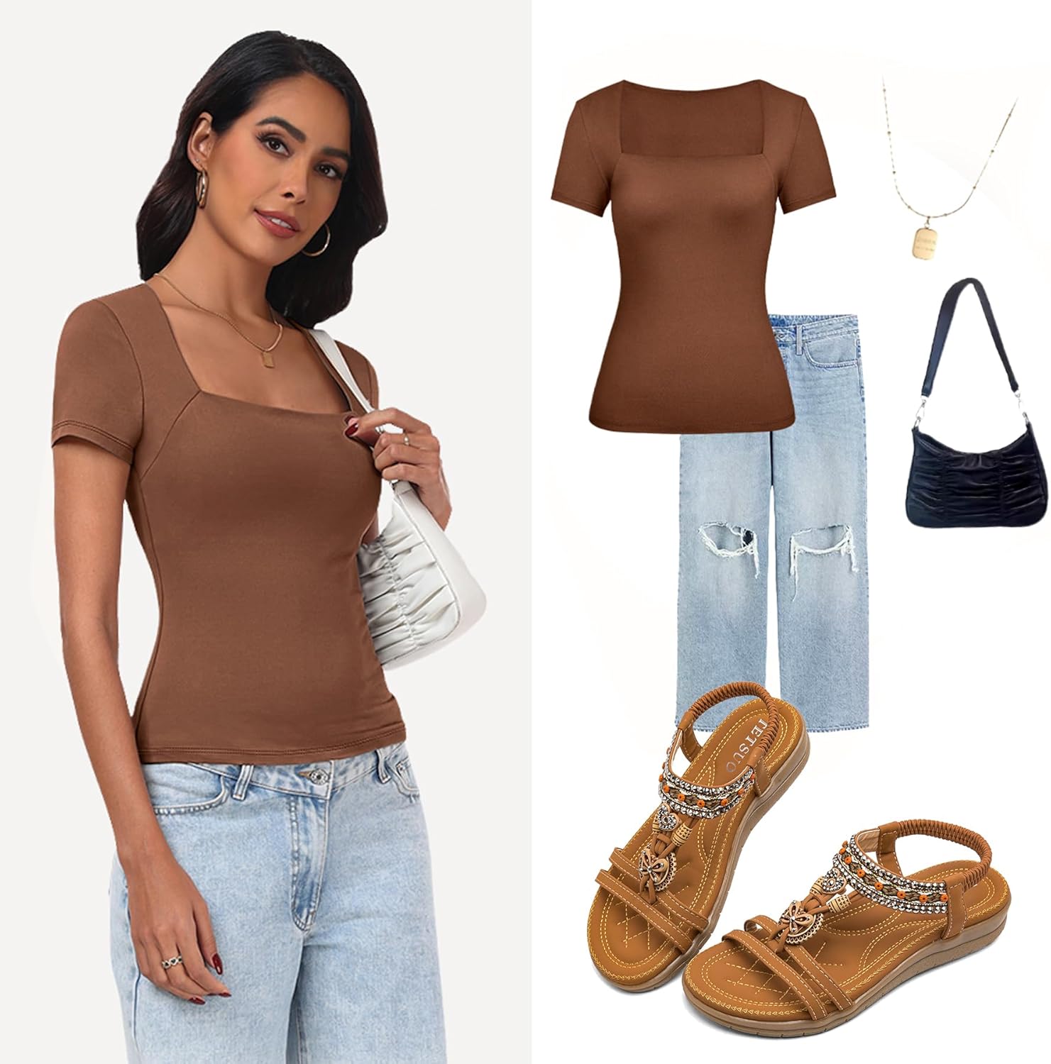 TETSUO Women Sandals Walking Flats Summer Beach Sandals Arch Support Casual Dressy Shoes for Women Elastic Ankle Strap Jeweled Bohemian Shoes - Image 6