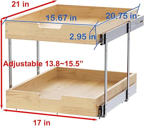 Miniatura 2 de Organizador de armario extraíble de madera, 2 lazos de 17 pulgadas de ancho x 21 pulgadas de profundidad, cajones deslizantes resistentes para