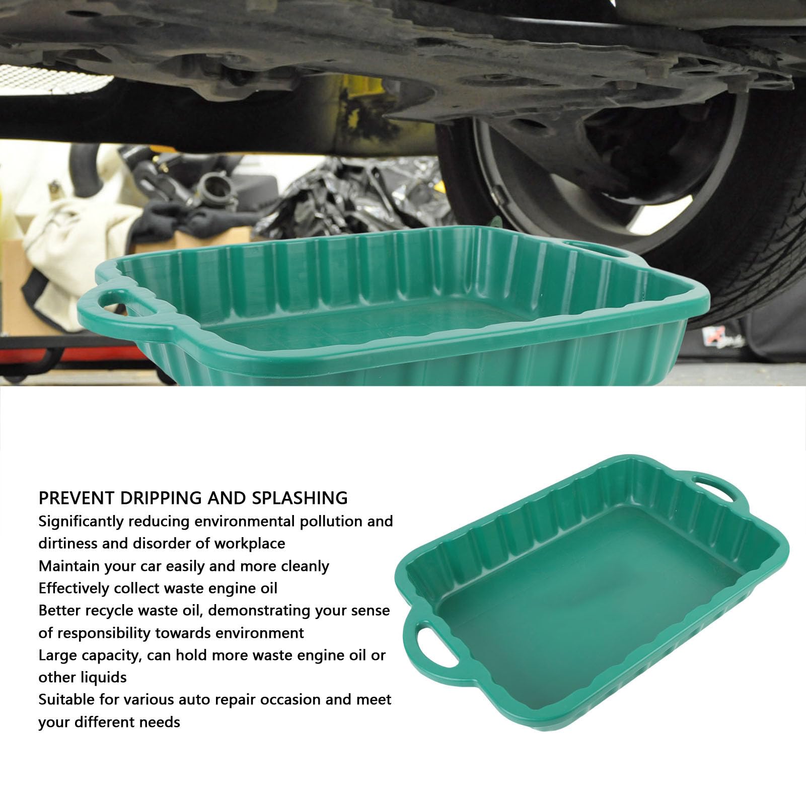 Vaschetta Raccogliolio per Auto Verde Ad Alta capacità Facile Pulizia, Riciclaggio Dell'olio Esausto, Adatta per Riparazioni Auto Domestiche e Professionali, Materiale Plastico