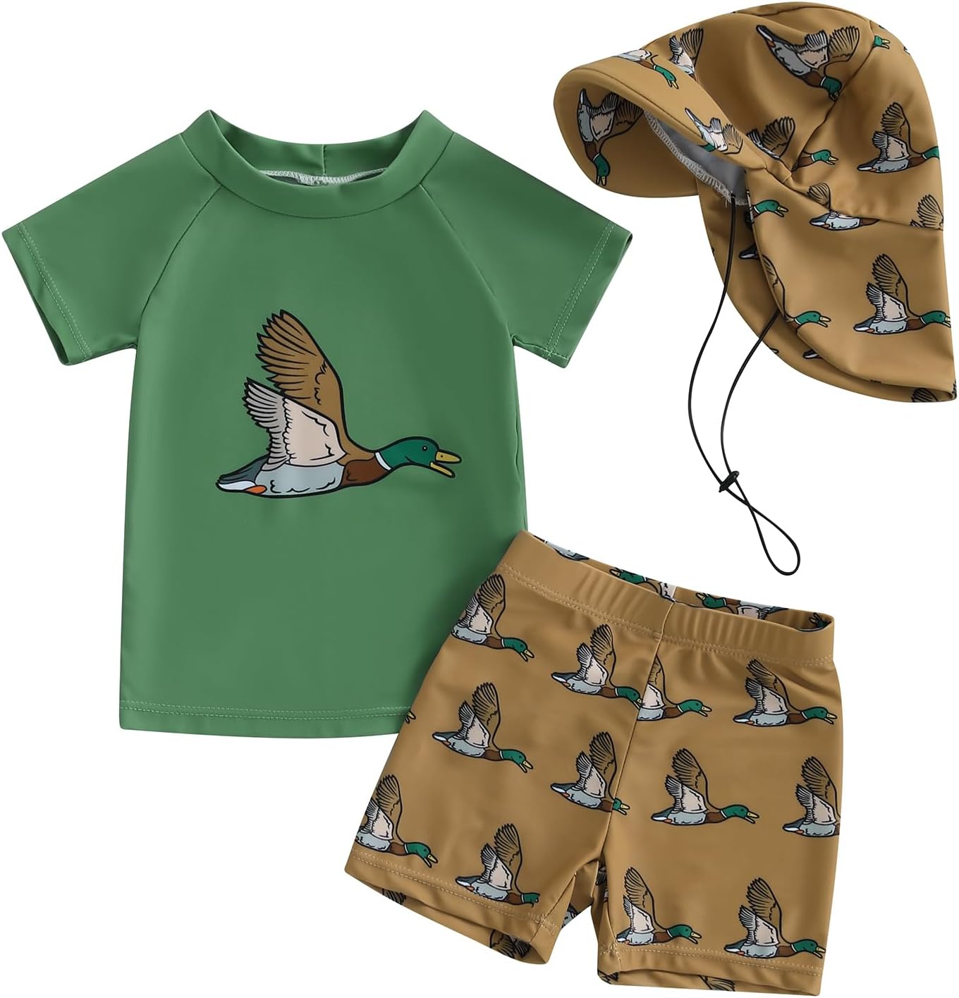 Baby Boys Swimsuit Long Sleeve Rash Guard Swimwear Baby Boy Swim Trunk with Hat Set 3-Piece Toddler Bathing Suit