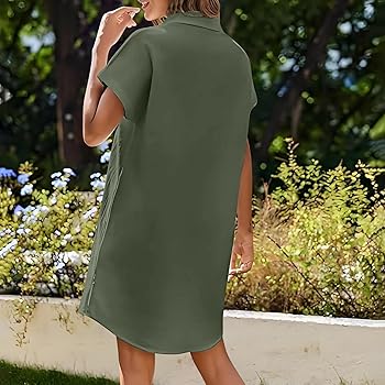 HGps8w Cotton Linen Shirt Dress for Women Summer Button Down