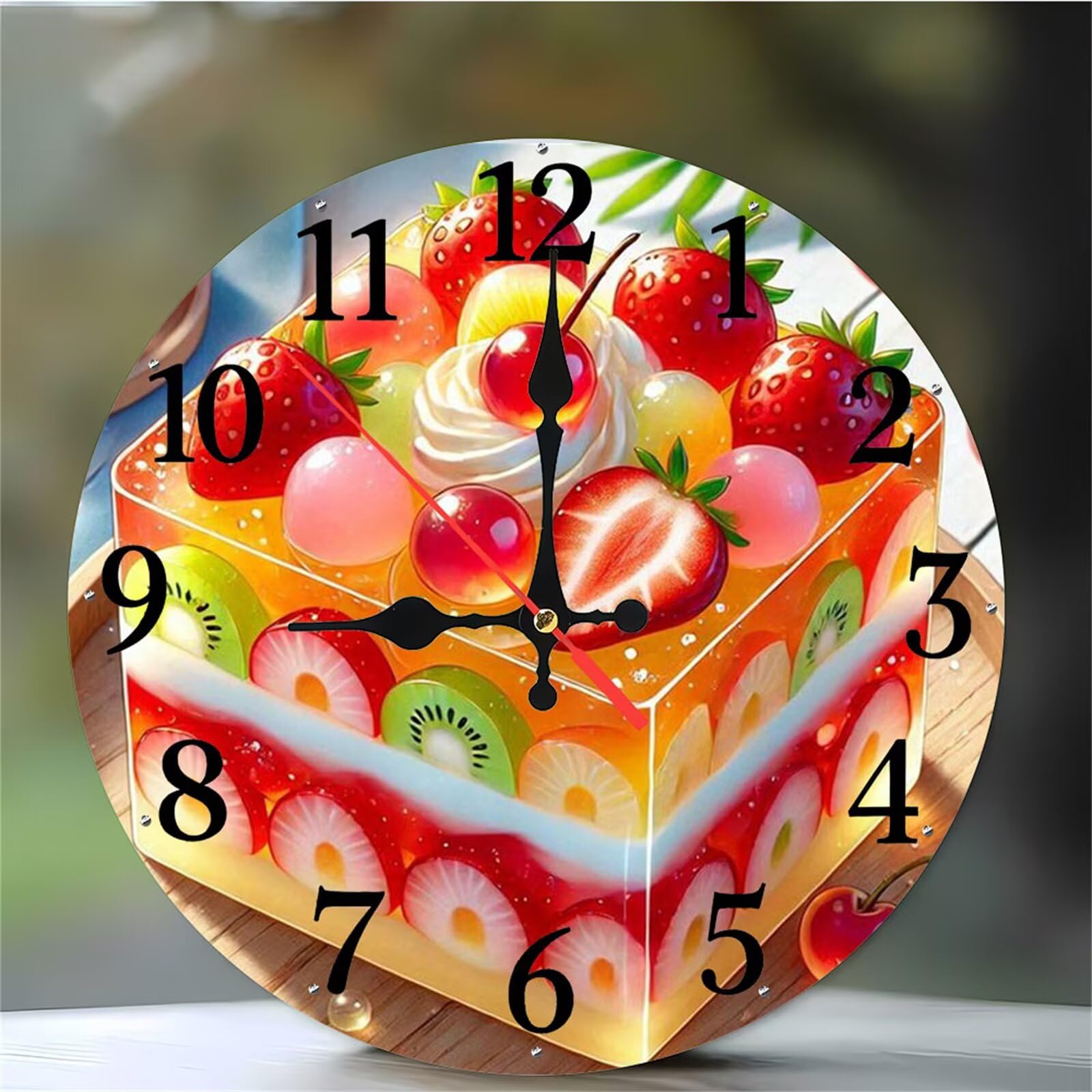 Pendule Murale Gâteau aux Fruits pour Décoration de Cuisine et Salon Lumineux