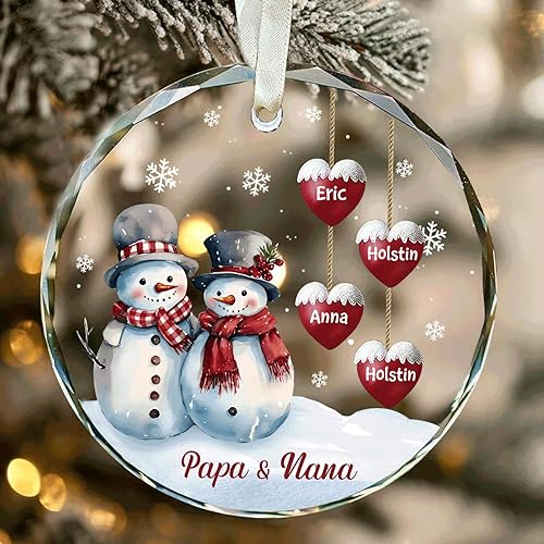 Miniatura 2 de DILYPOD Adorno de Navidad personalizado para abuelos 2025, adorno de muñeco de nieve personalizado de papá y nana con nombres de nietos, adorno de