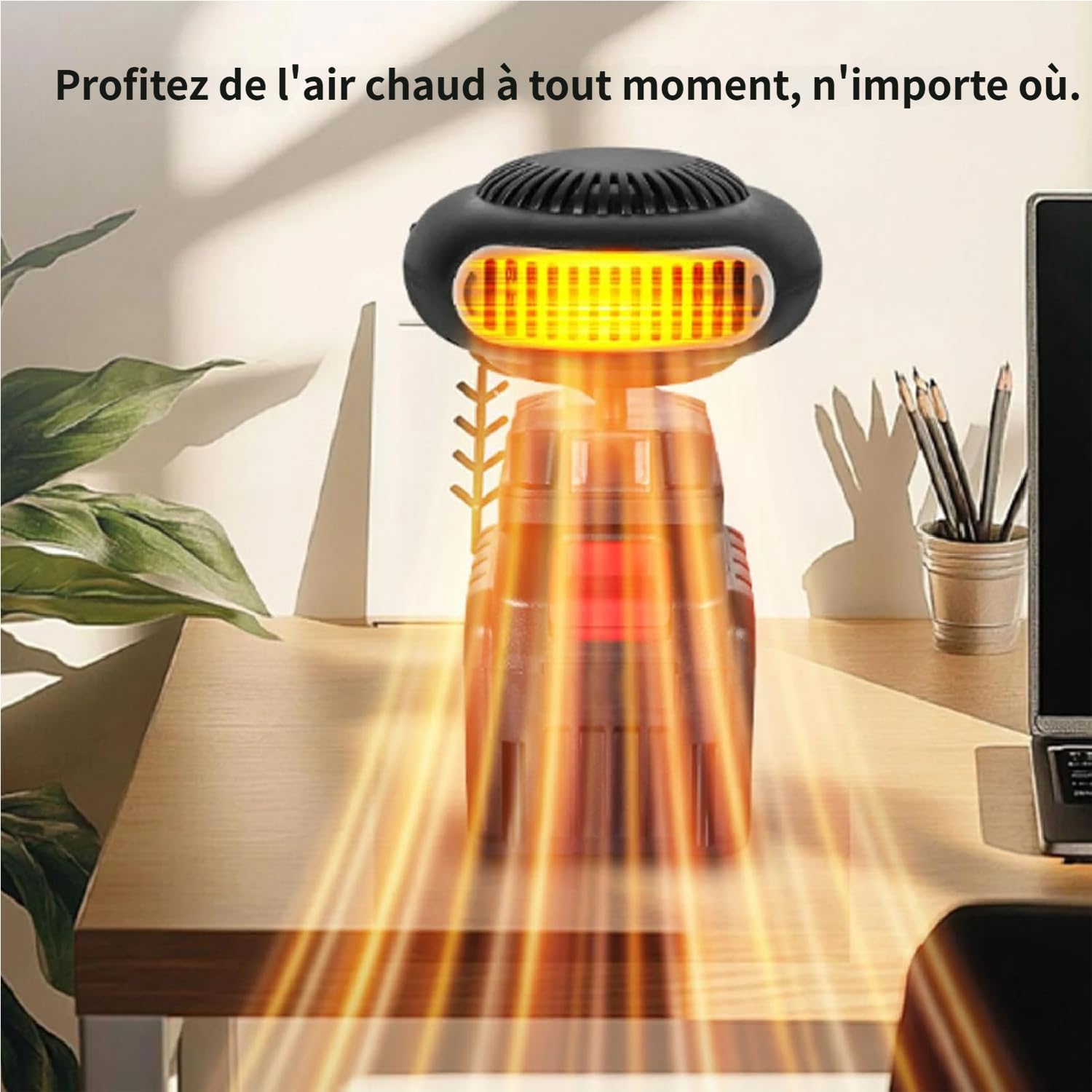 Chauffage D'appoint Alimenté par Batterie Rechargeable, Chauffage Voiture Sans Fil Portable, Dégivrage Rapide Désembueur, pour Camping-car, Maison, Bureau, Atelier (Deux batteries)