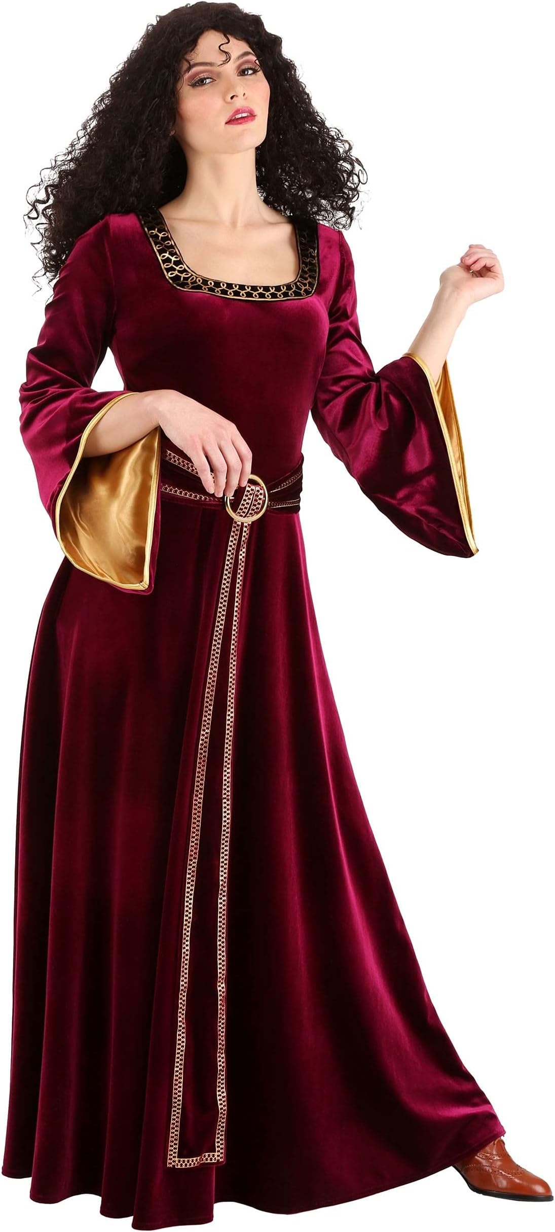Disney's Tangled Adult Mother Gothel Costume, Dark Red Renaissance Fair Dress Halloween Outfit