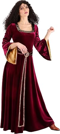 Disneys Tangled Adult Mother Gothel Costume, Dark Red Renaissance Fair Dress Halloween Outfit