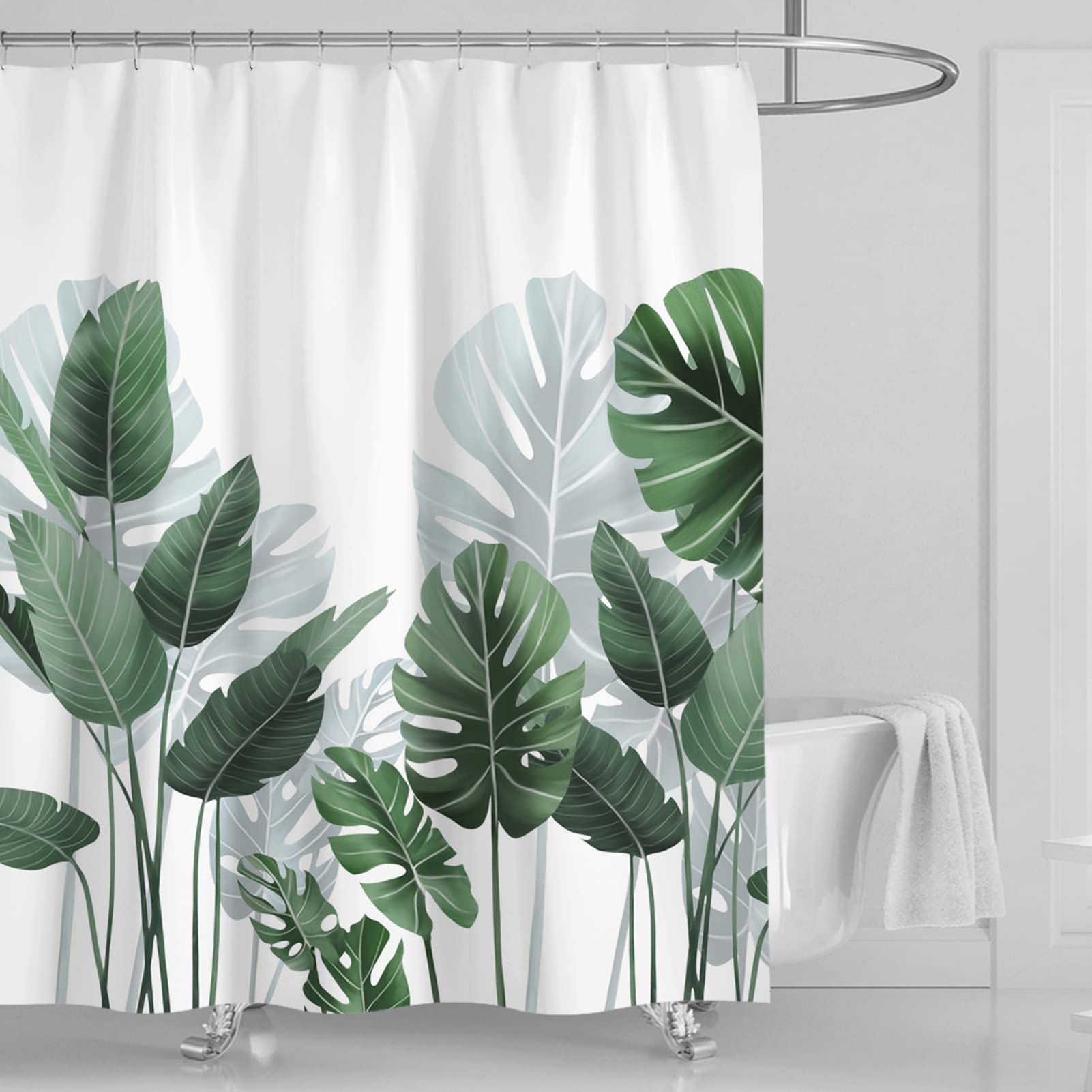DAYONG Fabric Floral Shower Curtain Set with 12 Hooks,Modern Mildew-Resistant Waterproof Bath Curtain for Master Bathroom 180 * 180CM (Banana Leaf)