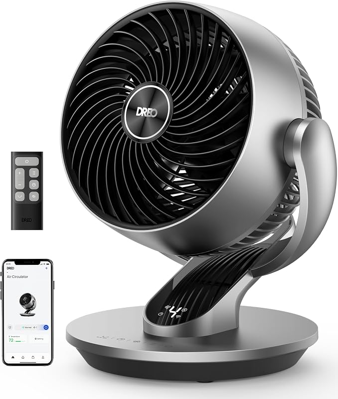 Smart Fan for Bedroom,120° Vertical and 90° Oscillating Fan with Remote/Voice, 13 Inch Height Quiet Air Circulator for Whole Room, 70 ft, 4 Speeds, 5 Modes, 12H Timer, Desk Fans for Home, Office