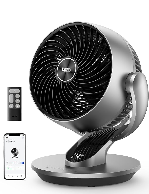 DREO Smart Fan for Bedroom,120° Vertical and 90° Oscillating Fan with Remote/Voice, 13 Inch Height Quiet Air Circulator for Whole Room, 70 ft, 4 Speeds, 5 Modes, 12H Timer, Desk Fans for Home, Office by DREO - Used condition - US$57.28