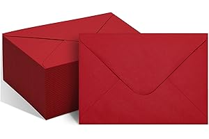 50 Packs of A7 Envelopes for Invitation, Red 5x7 Envelopes with V Flap